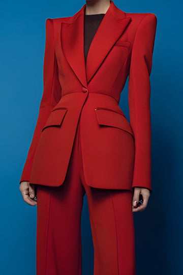 Red 2-Piece Slim Fit Peak Lapel Women Suits